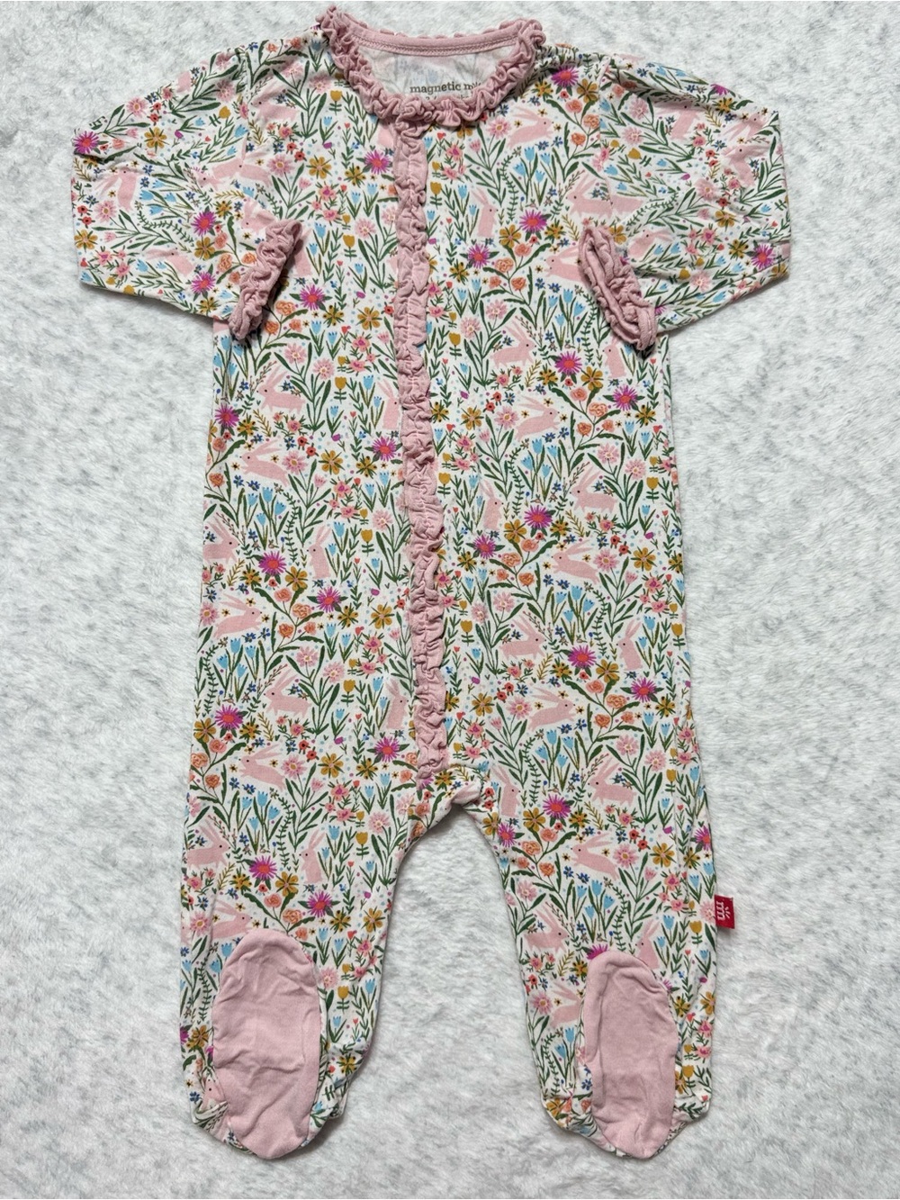 Magnetic Me Bunny Wildflower Footie Sleeper 3-6M Baby Girl Modal Pink Ruffle